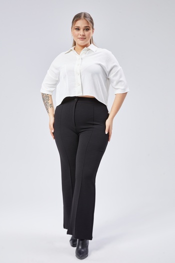 Symirna High Waist Loose Wide Leg Zipper Plus Size Women's Pants with Grass