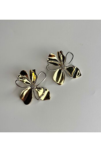 Store Double Color Gold Flower Pattern Design Women's Steel Earrings