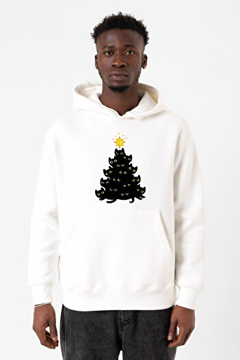 Tshirthane Meowy Christmas Білий чоловічий 3-річний світло-сірий світшот з капюшоном