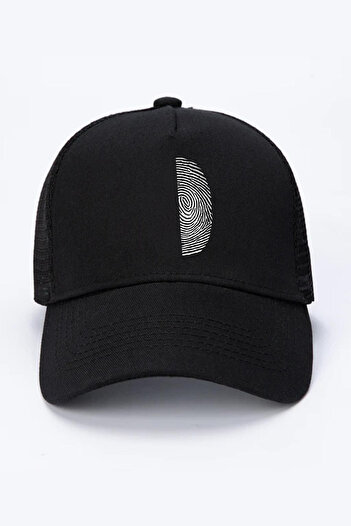 Tshirthane Black and White Fingerprint Black Mesh Cap