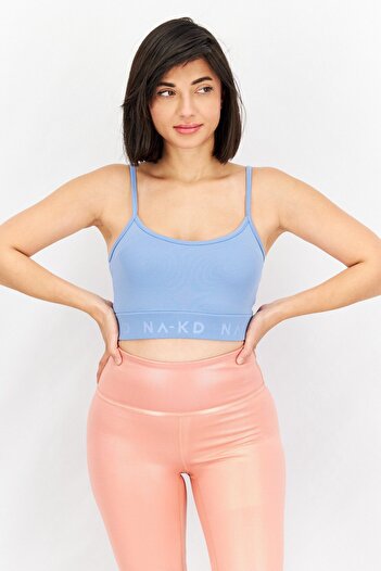 NA-KD Women U Neck Sleeveless Textured Tank Top, Dusty Blue