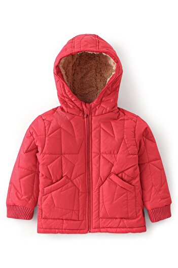 Babyhug Babyhug Woven Full Sleeves Solid Color Hoodie - Red