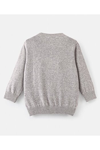 Bonfino Bonfino 100% Cotton Knit Full Sleeves Pullover Sweater Spaceship Design - Grey