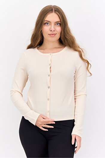 Triumph Women Round Neck Long Sleeve Textured Top, Cream