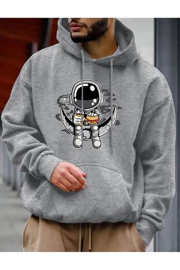 caddekombin Cute Alien Print 2 Thread Raster Pocket Hooded Sweatshirt