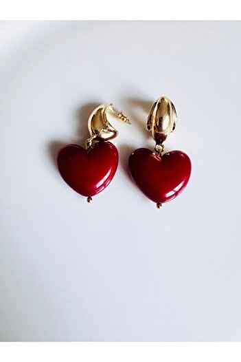 DEVİ fashion Red Heart Earrings