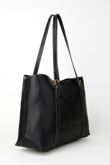 Vivaq Women's Black Medium Compartment Faux Leather Medium Size Snap Fastener and Zipper Closure Handbag and Shoulder Bag