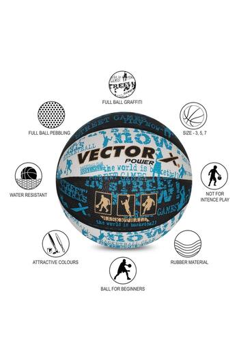 Vector X Power Basketball | Size 5 | Black, White, Blue | Rubber | Water Resistant | For Men & Boys