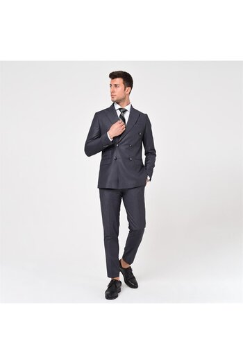 AGUSTİNİ Agustini - SmokedSlimFit Double Breasted Suit, Pointed Collar