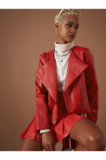 Sassafras By Styli Leather Look Wrap Front Biker Jacket