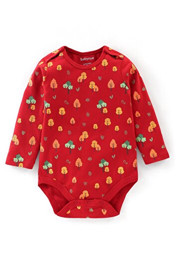 Babyoye Babyoye 100% Cotton Knit With Eco Jiva Finish Full Sleeves Onesies with Bib Jungle Print - Red