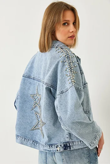 Bianco Lucci Jachetă de damă din denim cu buzunar cu detaliu în piatră 60261187