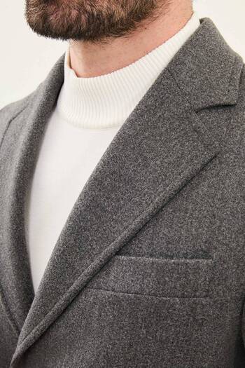 Mcr Plain Slim Fit Mono Collar Classic Men's Cashmere Coat Anthracite - 21312.24K