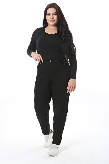 Şans Women's Plus Size Black High Waist Back Waist Elastic Lycra Jeans Pants 65N38498