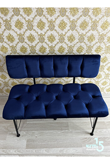 Yirmi15 Metal Ayaklı Metal Alt Kasalı Modern Sırtlı Bench Bank Mavi Bench Mavi Sırtlı bench