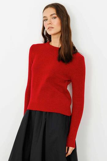 Hooopstore Crew Neck Fit Knitwear Red Sweater
