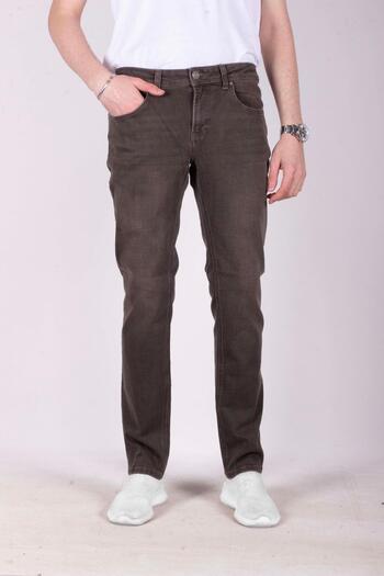 DENİM LONİ Ανδρικό τζιν παντελόνι Rodoc Regular Fit - Καφέ Lycra, Big Size - 6776