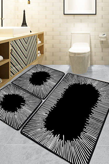 Chilai Home Somber Black Set of 3 Bath Mat Djtbanyo