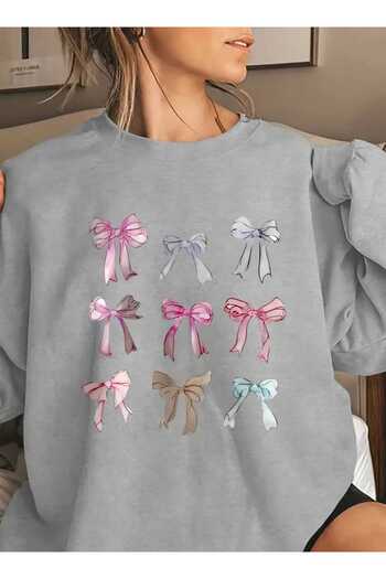 New Shine Велосипедна комір Oversize Sweatshirt - Кольоровий та з принтом бантика Жіночий