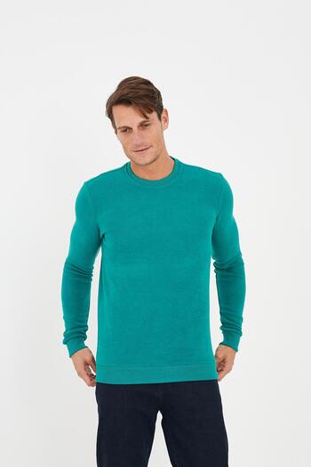Maccali Men's Comfortfit Long Crew Neck Basic Water Green Sweatshirt