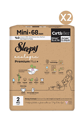 Sleepy Ecologic Premium Plus Süper Paket Bebek Bezi 2 Numara Mini 136 Adet