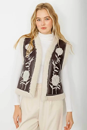 Hooopstore Embroidered Coffee Kovboy Vest