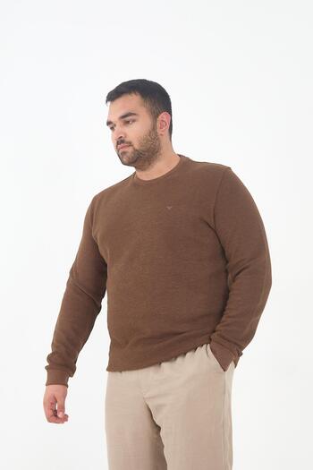 Maccali Ανδρικό χειμερινό Crew Neck Battal Basic καφέ φούτερ