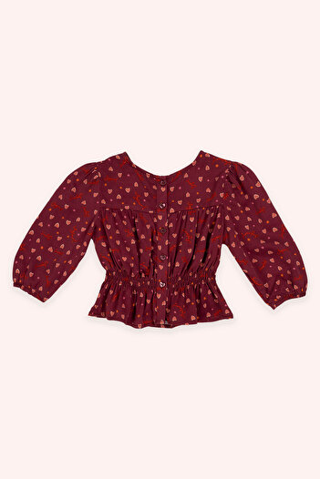 Panço Kız Bebek Kalp Desenli Bordo Bluz