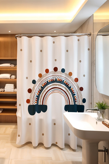 EVPANYA Banyo Perdesi, Puantiyeli Gökkuşağı Desenli Duş Perdesi, Küvet Perdesi 175x200cm
