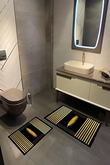 Carmine Carpet Digital Printed Washable Non-Slip Base Set of 2 Bathroom Mats