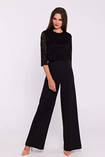 Stylove Jumpsuit with wide legs and a lace top