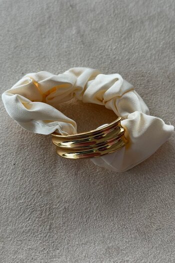 TAKIŞTIR Cream and Gold Color Metal Detailed Bagel Buckle