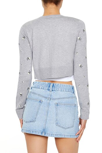 Forever 21 Nakışlı Çiçek Desenli Hırka Kazak