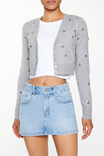 Forever 21 Nakışlı Çiçek Desenli Hırka Kazak