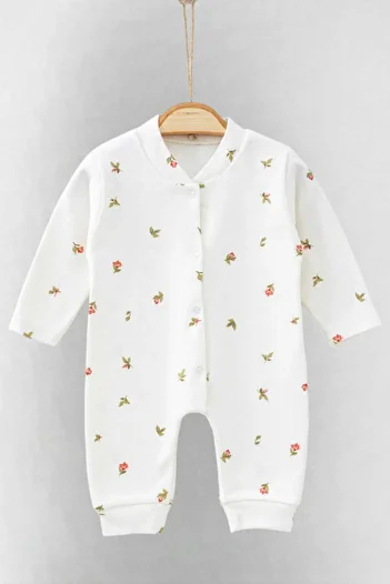 dinamik çocuk Tulip Printed Baby Girl Jumpsuit - 100% Cotton, Flexible, 1-3-6 Months