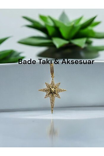 Bade Zirkon Taşlı Kutup Yıldızı Model Çift Kullanım Kolye Ucu veya Ajda Charm