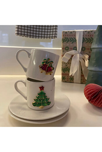 Sillage Home New Year's Coffee Cup Set for 2 People, New Year's Cup Set for 2 People 4 Pieces