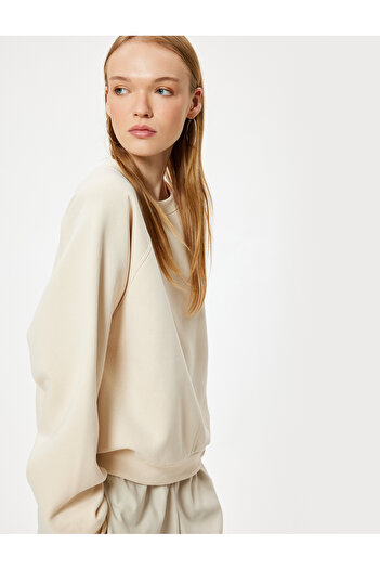 Koton Basic Oversize Sweatshirt Crew Neck Long Sleeve Ribbed Embossed