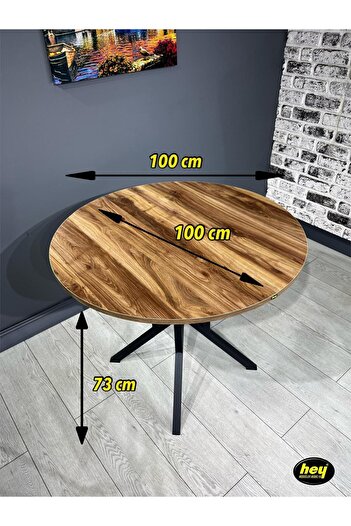 hey modüler mobilya Sedef Kemençe Yuvarlak Mutfak Masası Yemek Masası Balkon Masası Metal Siyah Ayak 100 Cm