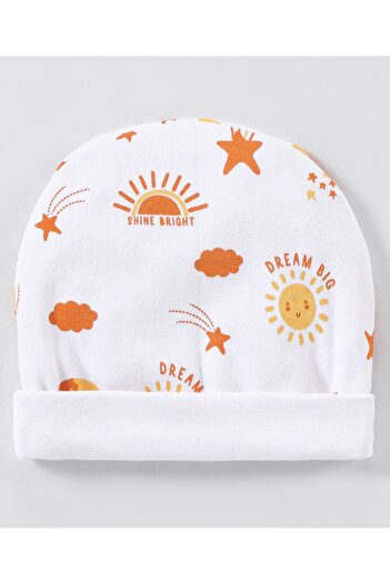 Bonfino 100% Cotton Knit Cap Mittens & Booties Set Dream Big Printed White - Diameter 12.5 cm