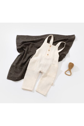 BabyCosy Muslin Summer Jumpsuit with Pockets, Ecru