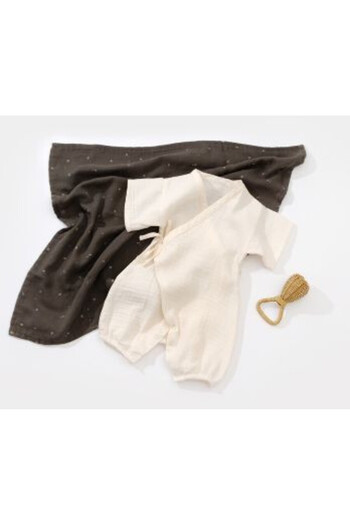 BabyCosy Salopeta Petrecuta Din Muselina, , Ecru