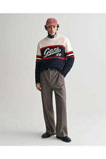 Gant Erkek Lacivert Relaxed Fit Bisiklet Yaka Logolu Kazak