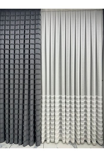 Erdoğanlar Koza Horizontal Fringe Backdrop Cotton Linen Dark Gray Backdrop Curtain 1/2.5 Medium Dense Pleat