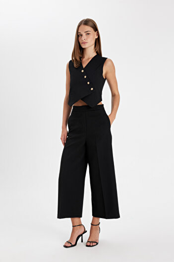 DeFacto Culotte Double Pockets High Waist Straight Wide Leg Fabric Pants C8851Ax24Au