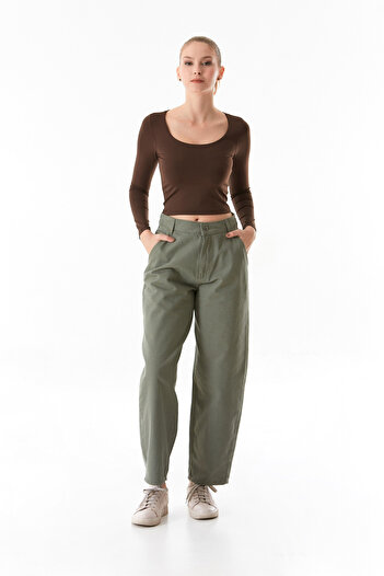 Fulla Moda Zippered High Waist Baggy Trousers