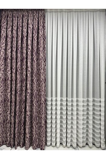 Taç Plum Detailed Rose Dried Floor Background Curtain 1/3 Close Pleat