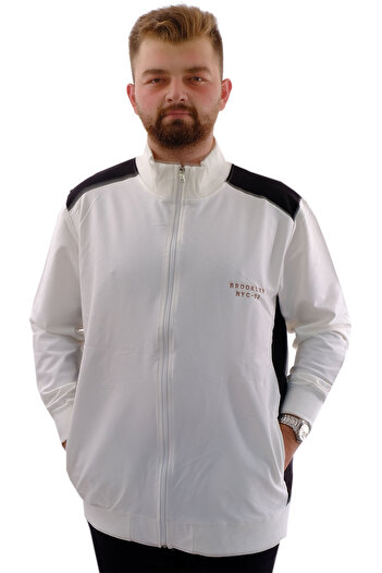 ModeXL Mode XL Büyük Beden Erkek Eşofman Üstü Dik Yaka Fermuarlı BROOKLYN U24522 Ekru