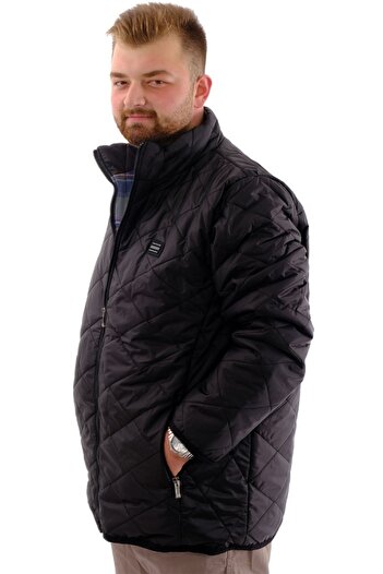 ModeXL Fashion XL Plus Size Men's Stand Collar Quilted Coat U24601 Charcoal Black