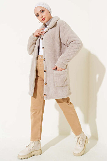 VOLT CLOTHİNG Women's Buttoned Plush Cardigan
